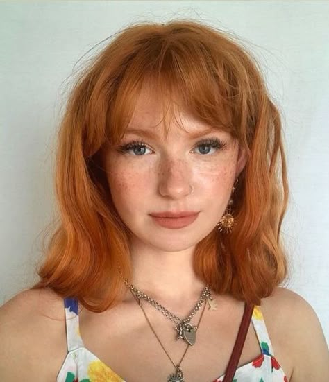 Redhead Short Hair With Bangs, Short Red Hair Bangs, Ginger With Bangs, Short Ginger Hair With Bangs, Copper Hair Bangs, Short Hair Redhead, Ginger Hair With Bangs, Ginger Wolf Cut, Short Red Hair With Bangs