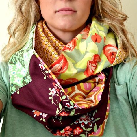 Scarf Sewing Pattern, Sewing Scarves, Patchwork Scarf, Fabric Scarf, Trendy Sewing, Diy Scarf, Cowl Scarf, Scarf Headband, Sewing Gifts