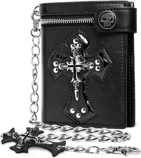 LETHRHIDE Cross Chain Wallet Lether - Jesus Gifts - Punk Skull Gothic Bifold Halloween Goth Accessories | Unisex, Black Jesus Gifts, Halloween Goth, Punk Skull, Goth Accessories, Cross Chain, Chain Wallet, Jesus, Wallet, Chain