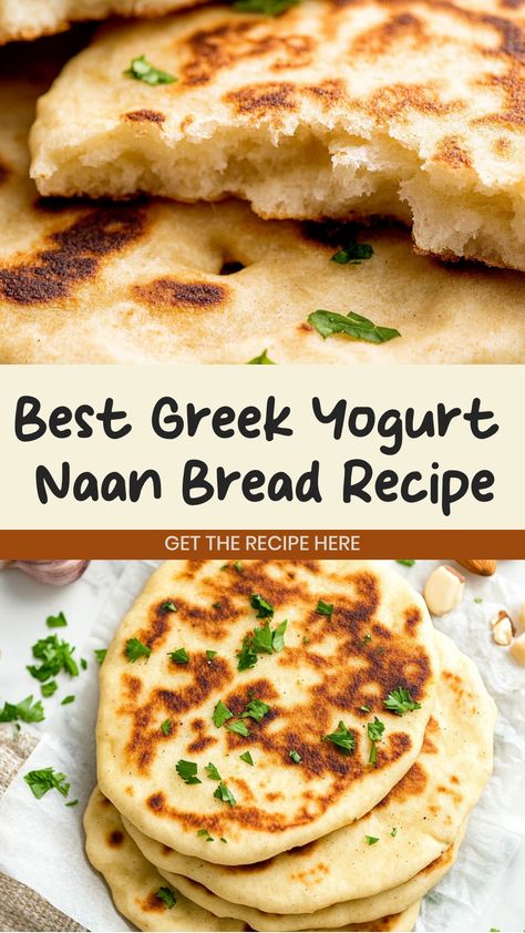 Discover a delicious twist on traditional naan bread by using Greek yogurt in the recipe. This simple and versatile ingredient swap adds a tangy flavor and extra moisture to your homemade naan. Whether you pair it with savory dishes like curry or use it as a base for sweet toppings, Greek yogurt naan bread is sure to be a hit at your next meal. Try this easy recipe today and elevate your bread game! Yogurt Naan Bread Recipe, Greek Yogurt Naan, Yogurt Naan, Favorite Deserts, Best Greek Yogurt, Naan Bread Recipe, Naan Pizza Recipes, Homemade Naan, Recipes With Naan Bread