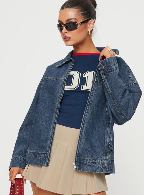 Goldsmith Denim Bomber Jacket Mid Wash Denim Letterman Jacket, College Wardrobe, Fitted Tops, Festival Jacket, Xmas Wishlist, Autumn Winter 2024, Classic Denim Jacket, Oversized Crewneck, Desired Reality