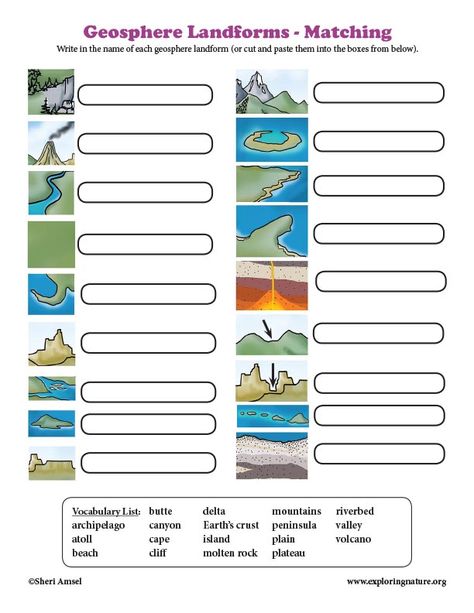 Learn about Earth Systems and Ecology on Exploringnature.org Geosphere Activities, Earth Systems, Homeschool Lesson Plans, Landform, Matching Worksheets, Super Teacher, Natural Science, Teacher Worksheets, Unit Study