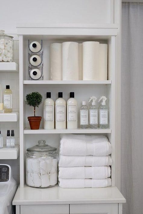 Diy Bathroom Storage Ideas, Penyimpanan Makeup, Small Laundry Room Organization, Diy Bathroom Storage, Linen Closet Organization, Bathroom Closet, Small Laundry Room, Small Laundry, Bathroom Storage Organization