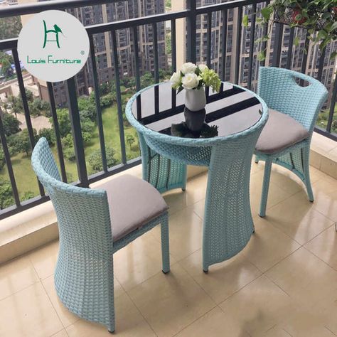 Louis Fashion Garden Sets Outdoor Chairs Balcony Tea Table Rattan - AliExpress Garden Sets, Balcony Table, Balcony Table And Chairs, Balcony Chairs, Garden Table And Chairs, Sofa Set Designs, Rattan Garden Furniture, Balcony Furniture, Small Balcony Decor