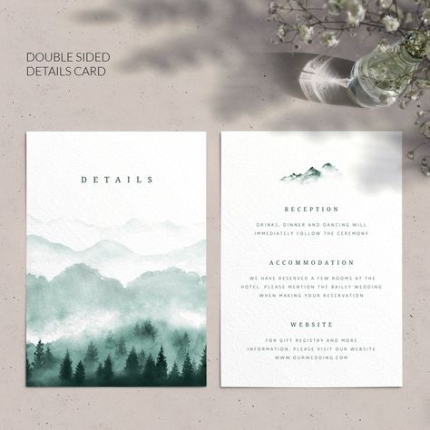 Details Card Wedding, Mountain Wedding Invitation, Wedding Invitation Details, Invitation Details Card, Wedding Invitation Details Card, Mountain Card, Forest Wedding Invitations, Mountain Wedding Invitations, Wedding Invitation Etiquette