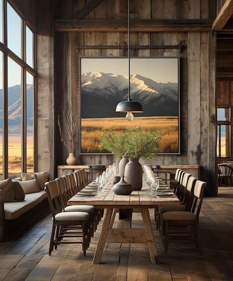 Hunting Lodge Dining Room, Lodge Dining Room, Cabin Dining Room, Resort Decor, Farmhouse Home Design, Wind River, Futuristic Home, Black Interior Design, Hunting Cabin