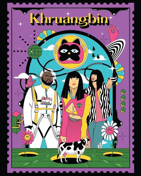 Yash Pradhan on Instagram: “Super stoked to finally share that I designed this piece for @khruangbin which is LIVE on their @hellomerch store now! 🥳✨ Been keeping this…” Texas Sun, Indie Art, Poster Illustration, Cow Art, Tour Posters, Concert Posters, Graphic Design Typography, Surreal Art, Abstract Artists