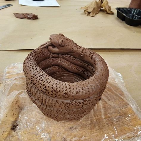 Work in progress!! :) A clay snake coiled pot 🐍 #coilpottery #snake #snakeart #workinprogress Snake Ceramic Sculpture, Snake Ceramics, Snake Pottery, Ceramics Portfolio, Ceramic Snake, Ap Ceramics, Clay Snake, Snake Coiled, Coil Pot