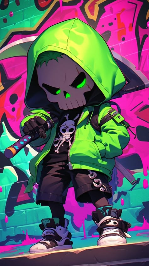 Anime Graffiti Art, Fantasy Punk, Cartoon Cyberpunk, Graffiti Cartoon, Characters Halloween, Punk Wallpaper, Kaws Wallpaper, Anime Gangster, Easy Love Drawings