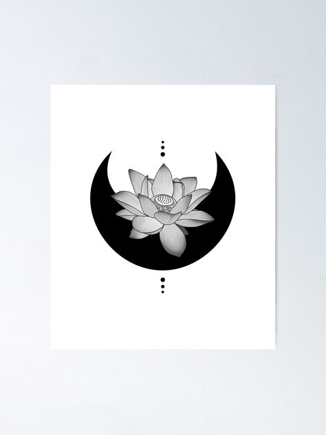 "Black Moon with Lotus Flower, Spiritual Yoga Tattoo" Poster by Koalaslifestyle | Redbubble Black Crystal Ball Tattoo, Black White Tattoo Ideas, Black Ink Tattoo Cover Up, Cover Up Flowers Tattoo, Small Cover Up Tattoos For Women Wrist, All Black Tattoos Cover Up, Flower Cover Up Tattoo Arm, Tattoo Designs For Cover Up, Cover Up For Small Tattoos