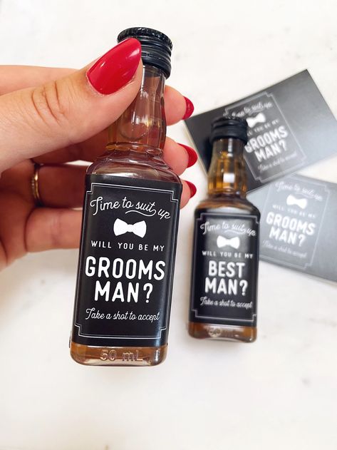 50 Ml Groomsman Whiskey Shot Label Groomsman Gift Groomsmen - Etsy Wedding Party Proposal Ideas For Men, Nike Groomsmen Proposal, Groomsmen Proposal Whiskey, Cheap Groomsmen Proposal, Groomsmen Proposal Simple, Groomsmen Proposal Gift Ideas, Grooms Proposal Ideas, Groom Proposal Ideas, Groomsmen Proposal Non Alcoholic