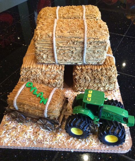 Hay Bale Cake, Tractor Cake, Tractor Birthday Party, Farm Themed Birthday Party, Tractor Birthday, Hay Bales, Farm Birthday, Cookie Designs, Childrens Party