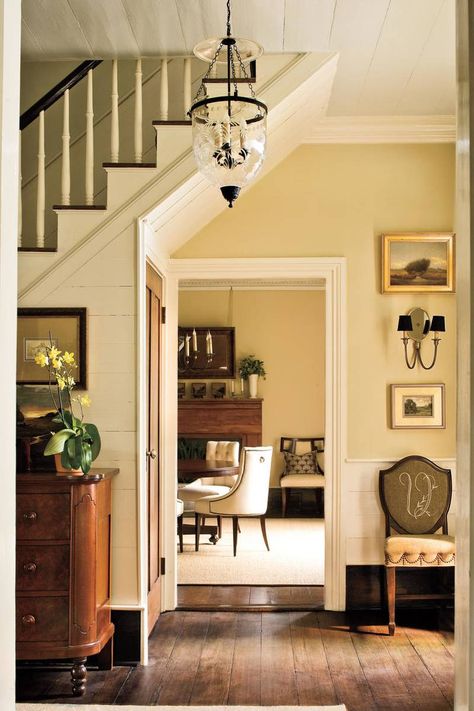 Home Restorations: Dining Room Entry Farmhouse Entry, Empire Furniture, Southern Traditional, Entry Stairs, Living Room And Dining Room, Entry Way, Historic Home, Hallway Decorating, Southern Living