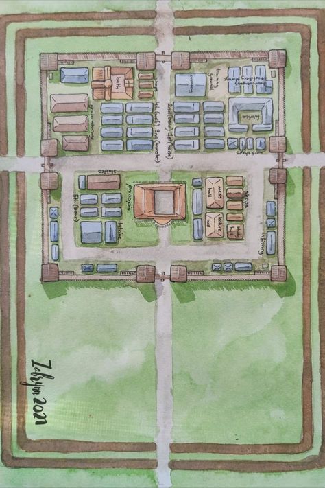 A watercolour map of Camp Jupiter Camp Jupiter Fanart, Percy At Camp Jupiter, Camp Jupiter Aesthetic, Camp Jupiter Outfits, Camp Jupiter Map, Camp Half Blood Map, Camp Half Blood Vs Camp Jupiter, Boat House Interior, Camp Jupiter