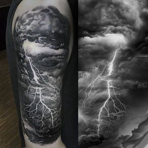 Mens Storm Tattoo, Lightning Half Sleeve Tattoo, Sky Filler Tattoo, Clouds And Thunder Tattoo, Angel Of God Tattoo, Stormy Clouds Tattoo, Lighting Sleeve Tattoo, Ocean Storm Tattoo, Stormy Tattoos