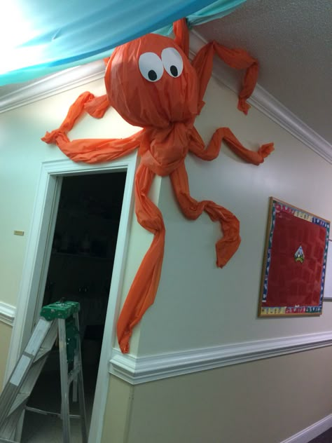 Sea Vbs Decorations, Scuba Vbs Bulletin Board, Vacation Bible School Decoration Ideas, Deep Sea Theme Party, Vbs Diy Decorations, Breaker Rock Beach Vbs 2024 Recreation, Under Water Vbs Decorating Ideas, Vbs Underwater Decorations, Breaker Rock Beach Vbs Door Decoration