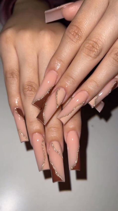 Fall Simple Acrylic Nails, Acrylic Nails Ideas Long, Brown Tapered Square Nails, Neutral Nails Coffin, Trendy Nail Ideas Acrylic, Thanksgiving Acrylics, Long Nails Coffin, Best Fall Acrylic Nails, Fall Inspiration Nails