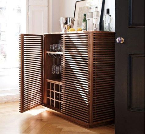 minimalist-small-bar-furniture - Home Decorating Trends - Homedit Wine Bar Design, Modern Bar Cabinet, Credenza Design, Ligne Roset, Modern Bar, Retail Furniture, Bar Cabinet, Design Within Reach, Wood Slats