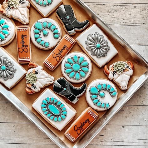 White Farmhouse Bakery created these for my daughters birthday Farmhouse Bakery, Turquoise Jewelry Western, Western Farmhouse, Decorative Cookies, Cookie Making, Daughters Birthday, Ring Day, Jewelry Western, Cowboy Birthday Party