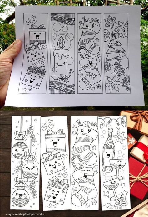 Enjoy the holiday season with fun and creativityFill these doodles with colors and enhance them with decorsDetailsThe item includes 1 PDF and 8 JPEG files (plus 2 extra markersThe pdf file is print-compatible to 8.5 x 11 inches paper in horizontal orientationThe bookmark dimension is approximately 2.2 x 7.1 inches eachHigh quality at 300 dpi resolutionBest printed on paper boards (220250 gsmNoteThese are digital downloadsNo physical product will be sentFor personal use onlyNon-commercial useOth Christmas Scene Drawing, Bookmarks Christmas, Xmas Icons, Christmas Bookmark, Diy Photo Book, Christmas Bookmarks, Bookmark Craft, Christmas Arts And Crafts, Coloring Bookmarks