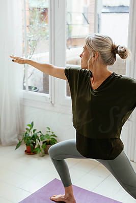 Senior Yoga, Woman Doing Yoga, Middle Aged Woman, Exercise At Home, Yoga Photos, Middle Aged Women, How To Do Yoga, Middle Age, At Home Workouts