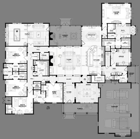 House plan with furniture placement and room dimensions United Built Homes, Acreage Homes, 5 Bedroom House Plans, Bedroom Arrangement, Real Estat, Interior Vintage, Casas Coloniales, 5 Bedroom House, Bedroom House