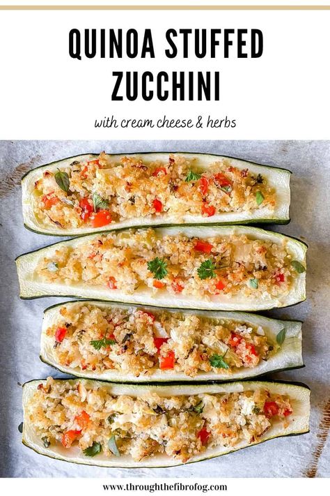 Quinoa stuffed zucchini boats Quinoa Dinner Recipes, Quinoa Recipes Dinner, Stuffed Zucchini Boats, Vegetarian Main Course, Low Histamine, Stuffed Zucchini, Zucchini Boats, Vegetarian Main Dishes, Weekend Meals