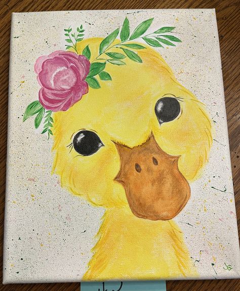 Cute Duck Painting Acrylic, Chicken Canvas Painting Easy, Easy Easter Acrylic Painting Ideas, Easter Rabbit Painting, Easter Egg Canvas Painting Ideas Easy, Duck Painting Easy Acrylic, Simple Easter Paintings, Cute Animals To Paint, Chicken Painting Whimsical