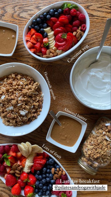 Homemade granola, coconut yogurt, and fruit platters arranged together on a wooden table for a breakfast spread Homemade Granola With Coconut, Plant Based Breakfast Ideas, Breakfast Spread, Granola Breakfast, Plant Based Breakfast, Whole Food Diet, Coconut Yogurt, Homemade Granola, Holistic Nutrition