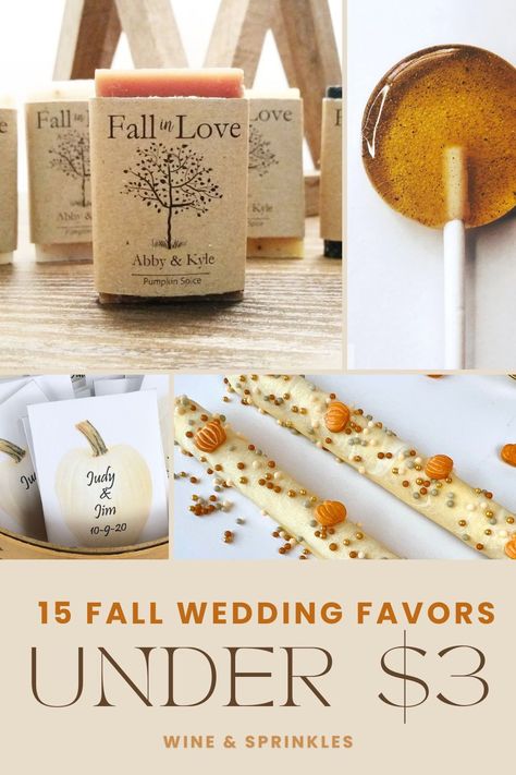 A collection of my favorite Fall favor finds from Etsy, including soaps to sweets to Halloween treats. This list of unique and affordable favors are for all those autumn brides on a budget, because they are all $3 or less! Fall Bridal Shower Favors For Guests, Fall Wedding Guest Gifts Party Favors, Fall Wedding Thank You Favors, Pumpkin Wedding Favors, Fall Bridal Shower Ideas Favors, Party Favors Fall Theme, Bridal Shower Favors Fall Theme, Fall Wedding Guest Gifts, Fall Wedding Favors For Guests Cheap