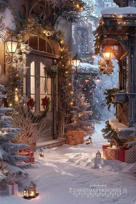 Classic Christmas Images, Christmas Scenery Pictures Holidays, Vintage Christmas Paintings, Beautiful Christmas Scenes, Winter Christmas Scenes, Christmas Scenery, Good Memories, Vintage Christmas Images, Christmas Town