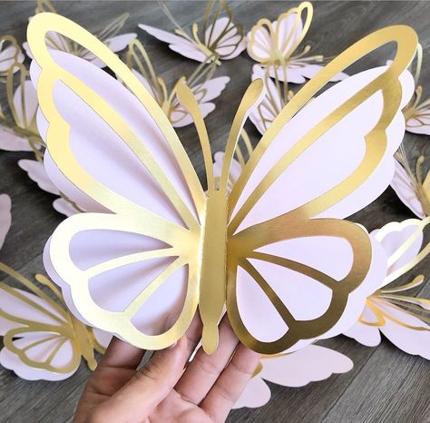 Diy Paper Butterfly, Baby Nursery Wall Art, Paper Wall Decor, Rose Gold Paper, Gold Foil Paper, Paper Flower Wall Decor, North Las Vegas, Butterfly Baby Shower, Image 3d