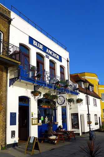 Blue Anchor, Hammersmith, London Beautiful London, London Pubs, Pub Signs, Blue Anchor, England Travel, London Travel, Favorite City, Tea Room, Store Fronts