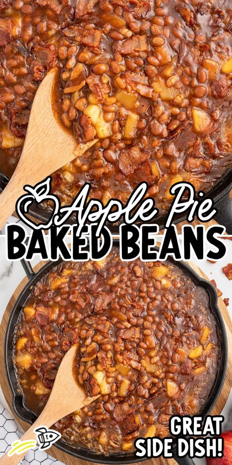 Baked Beans Apple Pie Filling, Apple Pie Beans, Fancy Baked Beans, Leftover Baked Beans Ideas, Baked Beans With Apples, Bake Beans With Bacon, Baked Beans No Bacon, Thanksgiving Beans Recipes, Baked White Beans