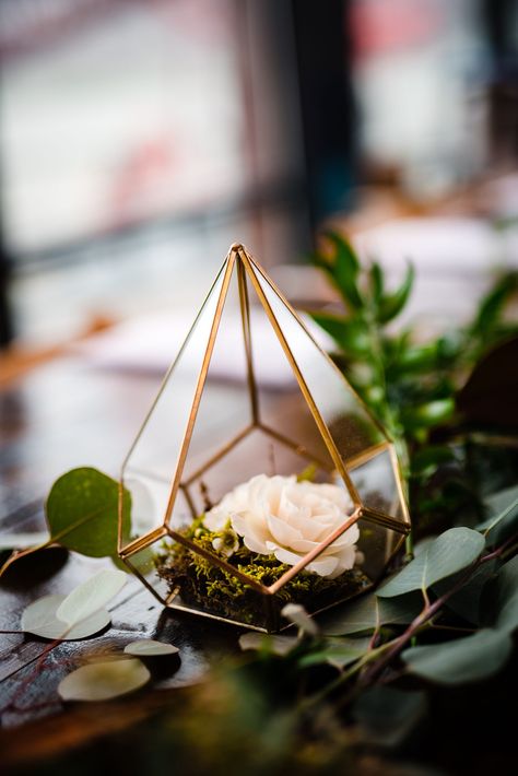 Gold Geometric Terrarium Centerpiece | Classic, Cool Wedding at The Bridge Building Glass Geometric Terrarium Centerpiece, Wedding Terrarium Centerpiece, Gold Terrarium Centerpiece, Terrarium Centerpiece Wedding, Geometric Terrarium Centerpiece, Terrarium Centerpieces, Doctor Wedding, Terrarium Wedding Centerpiece, Geometric Terrarium Wedding