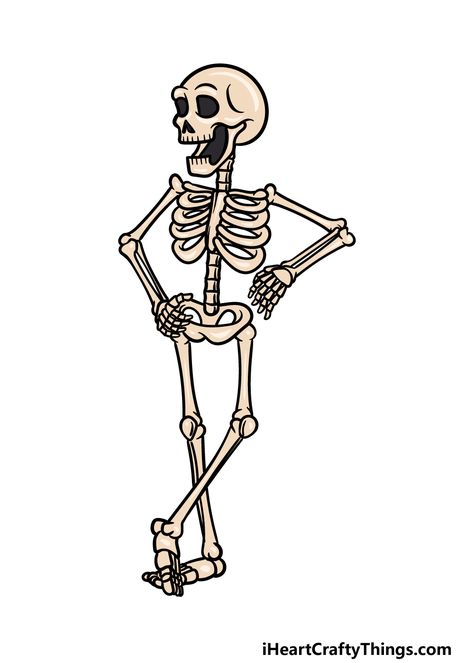 How to Draw A Cartoon Skeleton – A Step by Step Guide Drawings Of Skeletons, Skeleton Body Drawing Simple, Hallowen Draws Easy, Funny Skeleton Drawing, Cute Skeleton Illustration, Cartoon Skeleton Tattoo, Skeleton Illustration Simple, Skull Body Drawing, How To Draw A Skeleton Step By Step