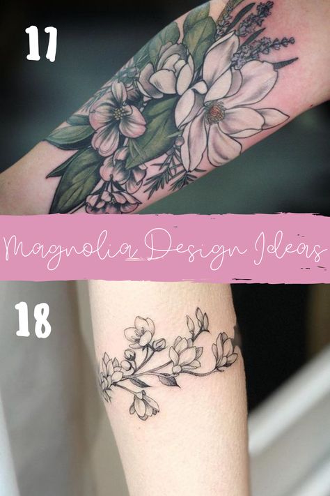 Beautiful Magnolia Flower Tattoo Ideas - TattooGlee Magnolia Flower Tattoo Meaning, Magnolia Tattoos For Women, Magnolia Tattoo Design, Magnolia Flower Tattoo, Rose Outline Tattoo, Violet Flower Tattoos, Magnolia Tattoo, Flower Tattoo Meanings, Flower Tattoo Drawings