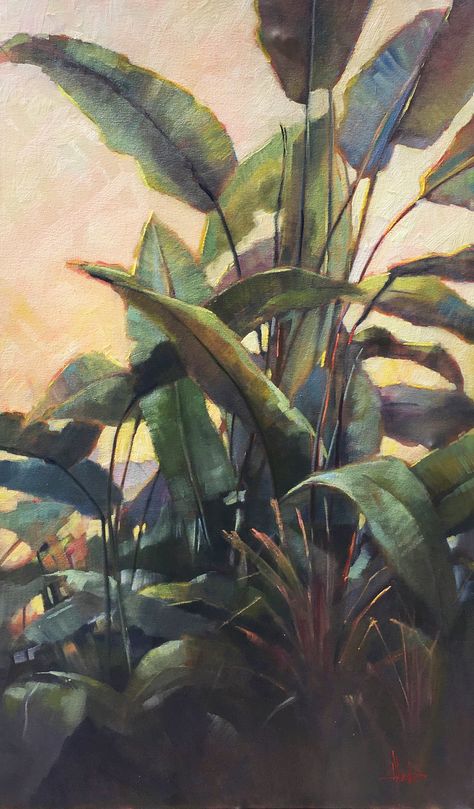 Botanical Garden Painting, Green Leafy Paintings, Jungle Oil Painting, Botanical Garden Art, Tropical Oil Painting, Oil Painting Plants, Botanical Oil Painting, Botanical Mural Painting, Jungle Art Painting