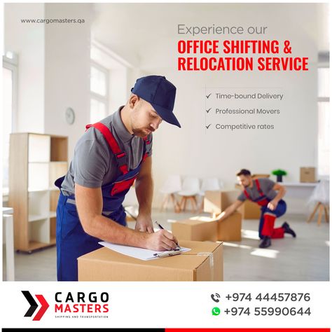 Relocate your office seamlessly with Cargo Masters' exceptional office shifting and relocation services. Trust our expertise for a smooth transition, minimal downtime, and hassle-free office move #cargomastersqa #qatar #doha #logistics #OfficeShifting #RelocationServices #Cargo Office Relocation, Office Moving, Professional Movers, Qatar Doha, Relocation Services, Marketing Ideas, Doha, Relocation, Qatar