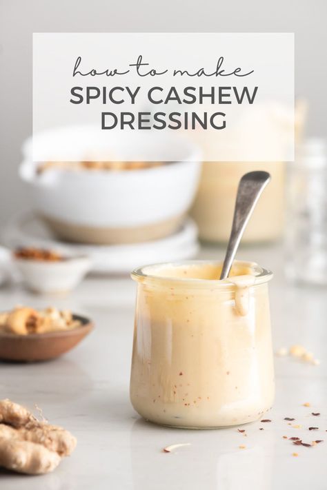 This spicy cashew dressing is thick, creamy, and deliciously balanced with fresh lime, vinegar, soy sauce, ginger and red chili flakes. We are putting this spicy cashew dressing on EVERYTHING! It’s a creamy sauce that brings a ton of flavor to noodles, rice bowls, wraps, grilled meat, and salads. I make it with deeply roasted cashews, fresh ginger, soy sauce, lime, and the tiniest splash of fish sauce. Spicy Cashew Dressing, Lettuce Wrap Sauce, Jalapeno Ranch Dressing, Cashew Dressing, Fancy Salads, Dipping Sauces For Chicken, Spicy Cashews, Cashew Sauce, Salads For A Crowd