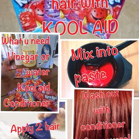 How to dye your hair with kool aid Kool Aid Hair Dye, Kool Aid Dye, Kool Aid Hair, Temporary Hair Dye, Dye Hair, Temporary Hair Color, Color Your Hair, Kool Aid, Dream Hair