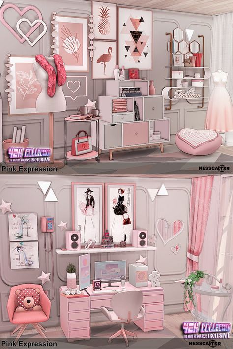 ROOM with CC ▶️ Pink Expression✨Have fun!✅BASE GAME + CC from TSR ✌️Click on the post and download✔️ THX❤️ #ts4builds #sims4 #sims4builds #sims4home #sims4builds #sims4buildsideas #ShowUsYourBuilds #thesims4 #Sims4 #sims4game #ts4 #sims4houses #sims4cc #sims4interior #ts4cc #thesims4 #ts4house #simshousedesign #sims4rooms #simsbuilds #simsbuild #sims4cc #ccfinds #s4 #s4cc Sims 4 Cc Pink Pajamas, Sims4 Cc Building, Sims 4 Cc Dorm Room Clutter, Sims 4 Cc Book Nook, Breakfast Nook Sims 4, Sims 4 Cc Furniture Realistic, Sims 4 Room Clutter, Kids Bedroom Sims 4 Cc, Sims 4 Pink Bedroom