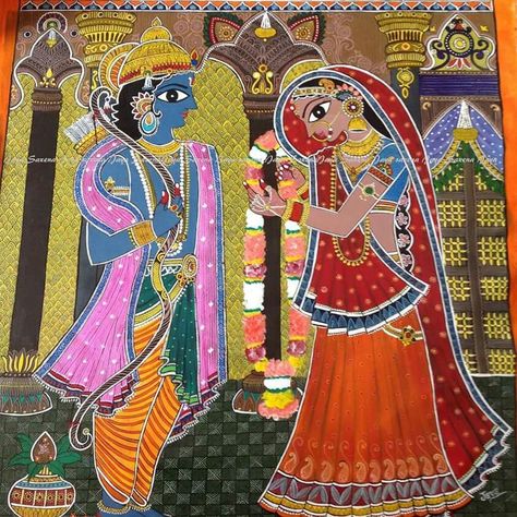 images of ram sita swayamvar in indian falk arts - Yahoo India Image Search results Ram Vivah, Sita Swayamvar, Ram Sita, Madhubani Paintings, Sita Ram, Kalamkari Painting, Kerala Mural Painting, Indian Painting, Om Namah Shivaya