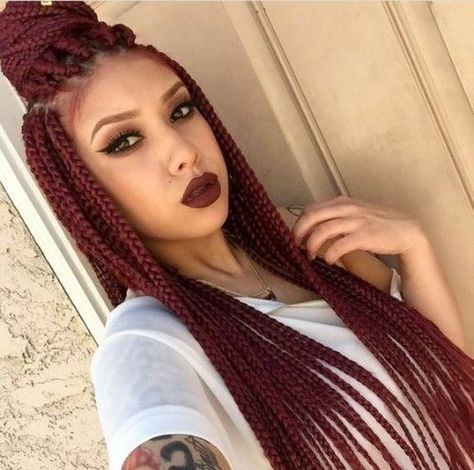 Seductive Box Braids for the White Female | New Natural Hairstyles Burgundy Box Braids, Box Braids Updo, Red Braids, Red Box Braids, Gorgeous Braids, Blonde Box Braids, Short Box Braids, Jumbo Box Braids, Long Box Braids