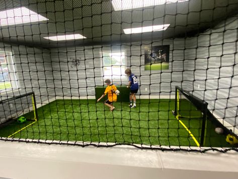 Garage Soccer Field, Indoor Soccer Field In Basement, Indoor Soccer Field In House, Basement Soccer Field, Soccer Basement, Soccer Garage, Sports Basement, Indoor Soccer Field, Diy Projects Garage