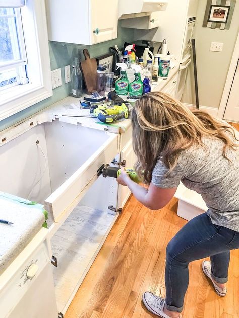 Installing Farmhouse Sink Diy, Drop In Sink Butcher Block, Diy Farmhouse Sink Base, Farmhouse Drop In Sink, Sinkology Farmhouse Sink, Install Farmhouse Sink, Installing A Farmhouse Sink, Drop In Farmhouse Sink, Cabinet Update