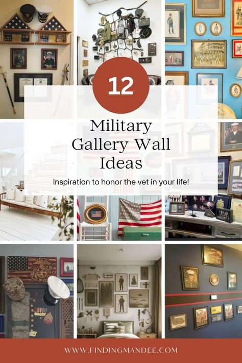 12 Military Gallery Wall Ideas for Your Home - finding mandee Military Wall Display, Military Wall Decor Ideas, Awards Display Wall, Military Bedroom, Picture Wall Layout, Shadow Circle, Gallary Wall, Gallery Wall Ideas, Military Housing