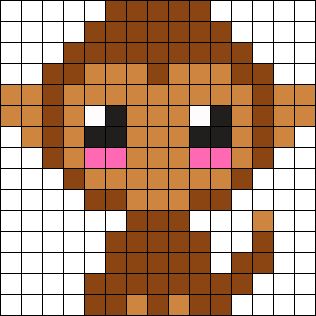 Baby Monkey Perler Bead Pattern | Bead Sprites | Animals Fuse Bead Patterns Small Animal Perler Bead Patterns, Perler Bead Giraffe Pattern, Monkey Perler Bead Pattern, Monkey Perler Beads, Pixel Monkey, Monkey Pixel Art, Perler Beads Monkey, Monkey Hama Beads, Monkey Cross Stitch Pattern Free