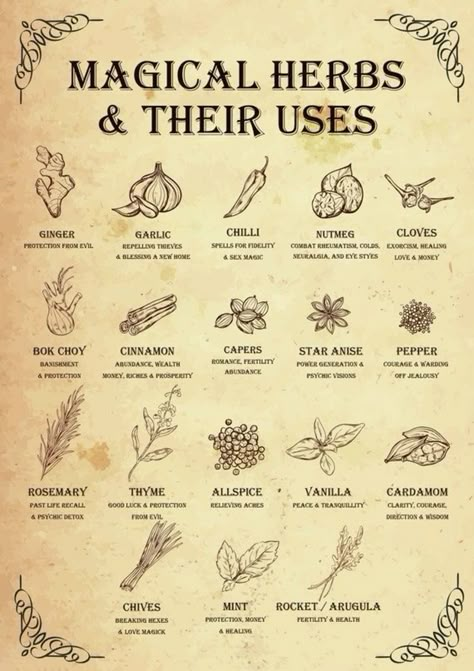 Wiccan Herbs And Meanings, Herb Mixes Witchcraft, Spice Meanings Witchcraft, Herb Substitutes Witchcraft, Truth Spell Herbs, Common Spell Ingredients, Herbs For Glamour Magic, How To Start Your Own Apothecary, Herbs For Manifestation Spells