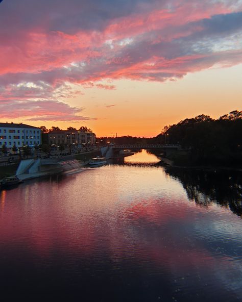 River with bridge and beautiful sunset Jelgava Latvia, My Heritage, Latvia, Beautiful Sunset, Summer 2023, Pretty Wallpapers, Wonders Of The World, Wonder, Wallpapers